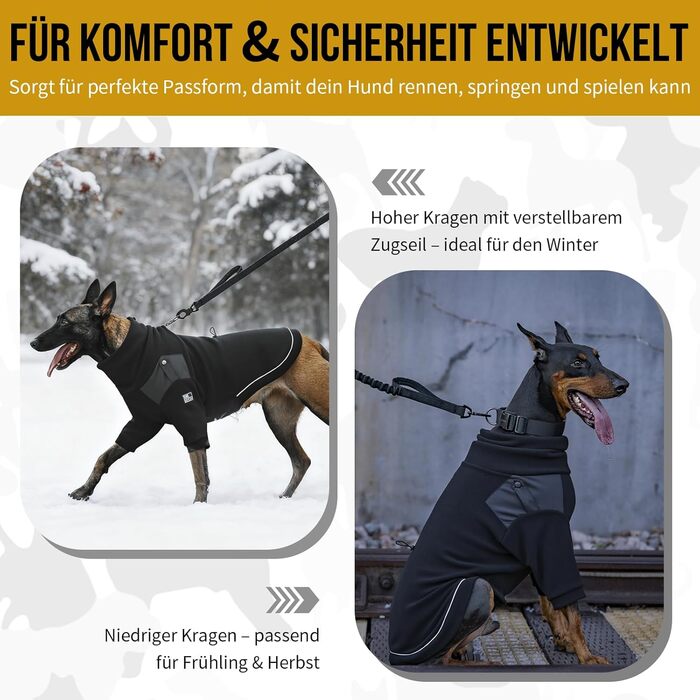 Пуловер для собак OneTigris, теплий флісовий одяг з петлями для ніг та отвором для повідка, зручний для вигулу, чорний, L (20-30 кг), XL (27-41 кг, обхват грудей 77 см, обхват шиї 60 см)