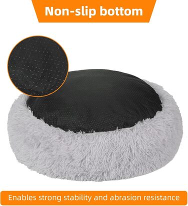 Кругле ліжко для собак та котів LYNAX, плюшеве, 60x60 см, сіре (для маленьких та середніх собак)