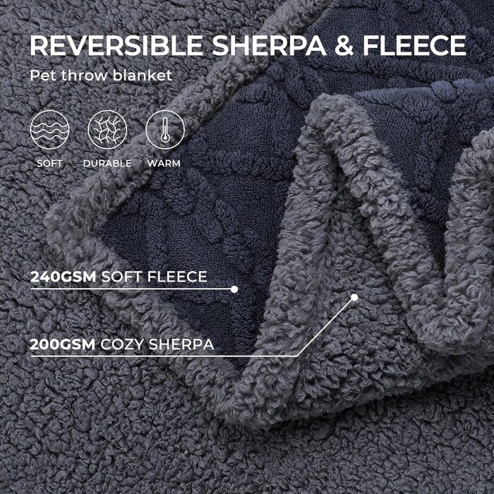 Водонепроникний коврик для собак Luciphia, миючий, для собак, котів, цуценят, м'який, флісовий, шерпа, для ліжка, дивана, канапи (102*145 см, 145*216 см) сірий (сітка) XL