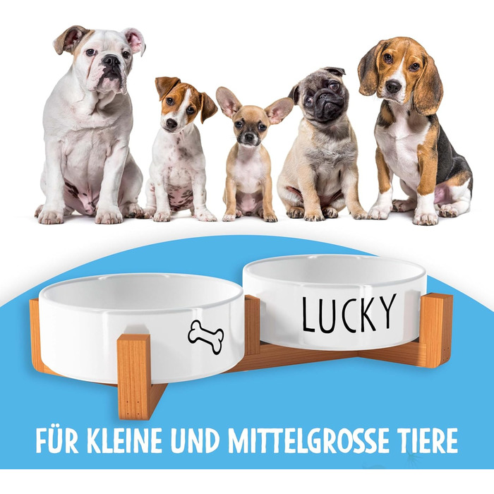 OWLBOOK Миска для собак з гравіюванням імені - подвійна миска з кераміки та бамбука, 300 мл