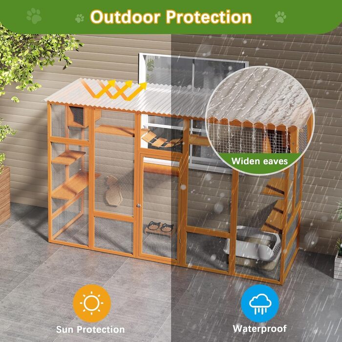 Catio Coziwow 264.2 см - великий вольєр для котів на вулицю, багатоповерховий, з водонепроникним дахом, оранжевий