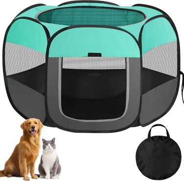 Клітка-біговий вольєр для цуценят та тварин, складана, 110x110x60 см, зелена