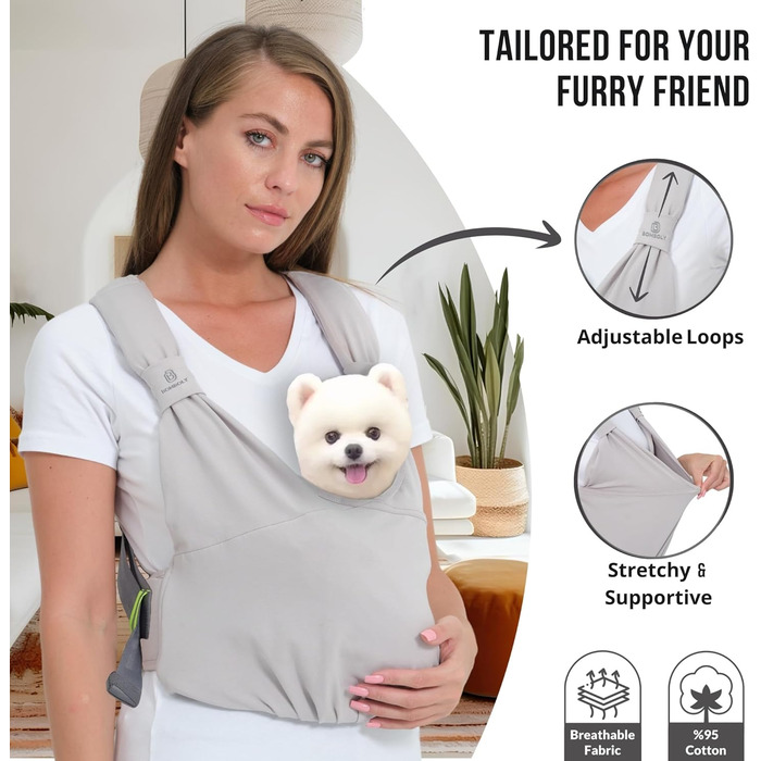 Сумка-переноска для собак та котів, для цуценят та маленьких собак, регульована, бавовна, сіра