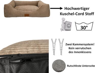 Ортопедичне ліжко для собак Elropet з м'якого корду, кошик для собак XS/S/M/L/XL/XXL (145x110x30 см), Cappuccino