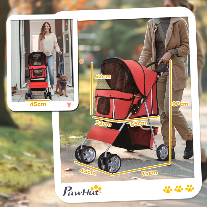 PawHut Dog Buggy Візок для собак червоного кольору, Коляска для собак Коляска Джоггер Причіп, легкий і складаний | Аосом