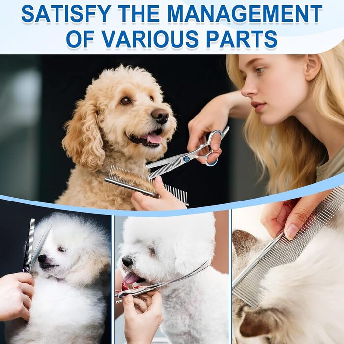 Набір професійних ножиць для собак 5-в-1: вигнуті ножиці з круглою кінцівкою, гребінець для розплутування, титанове покриття, для собак, котів та інших тварин