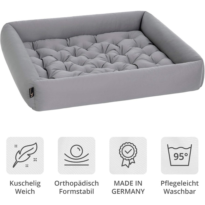 Ортопедичне ліжко для собак великих порід - Pointer, з знімним матрацом, миється до 95°C, стійке до подряпин та укусів, Made in Germany (XXL 100x90 см, світло-сірий)