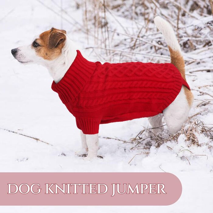 Теплий святковий светр для собак - червоний, з отвором для повідка, для чихуахуа, рейнхаунд та котів (S, груди 40 см, спина 28 см)