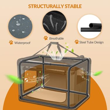 Транспортна переноска для собак Fobyfurny FPDT001OG1, 60x42x42 см, сіра, 60 л, з 3 дверима, дихаюча, з кишенями та світловідбиваючими елементами