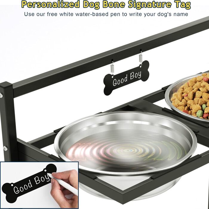 Підвищена годівниця для собак Eaninaz з регулюванням висоти, нахил 10°, 2 нержавіючі миски (1,5 x 2) та безпечна килимок, стабільний підставник для миски (XL)