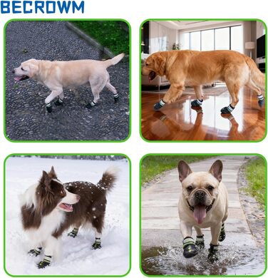 Водонепроникні антиковзні собачі чоботи з відбивачами, для дощу/снігу/бруду та прогулянок на природі, підходять для собак від маленьких до великих (Чорний, #1 (ширина 4,7 см) для 6,8–10 кг)