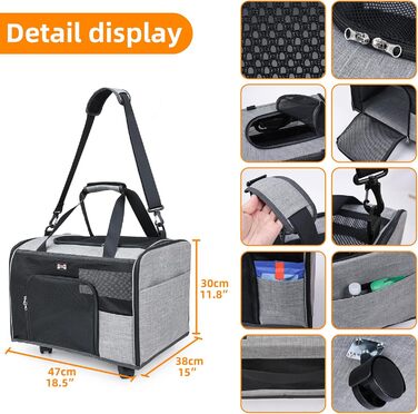 Транспортна переноска для собак з колесами – 47 x 38 x 30 см. Великий об'єм, дихаюча переноска для котів, схвалена авіаперевізниками, для подорожей та активного відпочинку