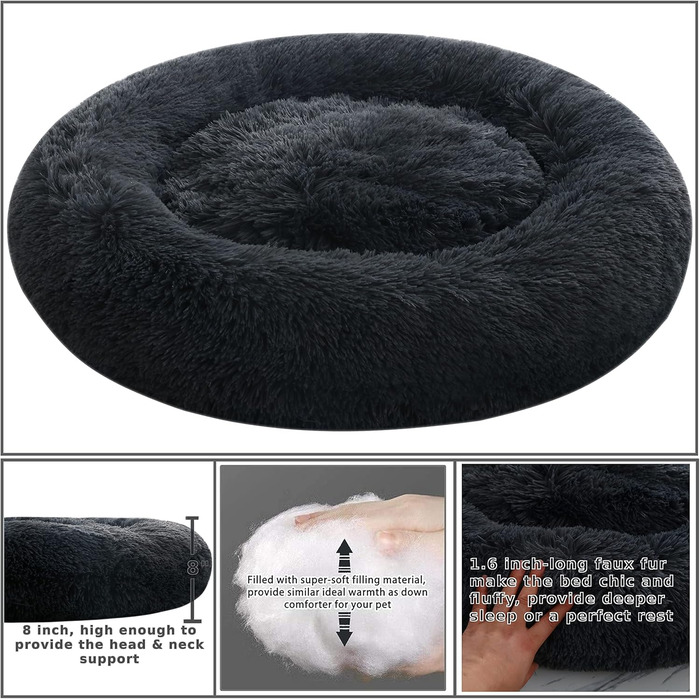 Крісло-гніздо для собак XXXL, кругле, знімний, пральний чохол, антистрес, штучне хутро, м'яке, комфортне, пухнасте ліжко для тварин (115см, Темно-Сірий)