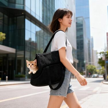 Чорна переносна сумка для собак та котів, складана, з сіткою, для транспортування