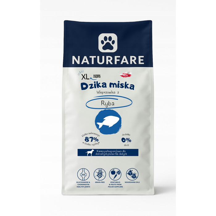 Корм для собак великих порід Naturfare Dzika Miska, свинина з рибою, 12 кг