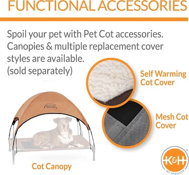Охолоджуване собаче ліжко K&H Pet Products для вулиці, з піднятим бортиком, дихаюча сітка, 81x64x18 см, Realtree Edge Camo/чорна сітка