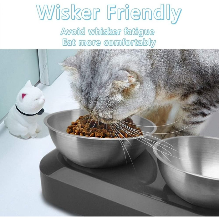 Підвищені годівниці для котів 2 шт. з нержавіючої сталі, нахил 15°, антиковзний стійкий, запобігає нудоті, придатні для миття в посудомийній машині