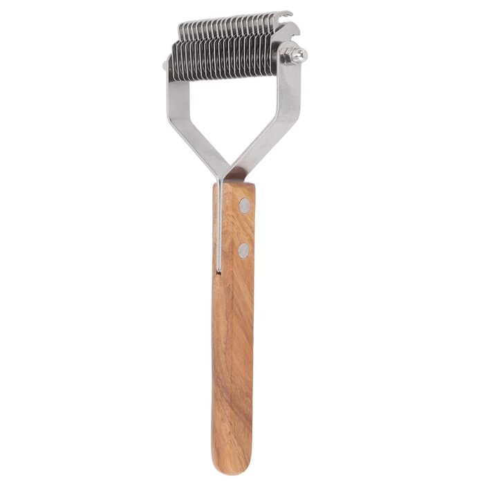 Гребінець для собак з подвійною лінією зубців з нержавіючої сталі, дерев'яною ручкою, для видалення ковтунів, догляду за шерстю котів та цуценят. М'який догляд за шерстю, зменшення випадання шерсті, для здорової шкіри.