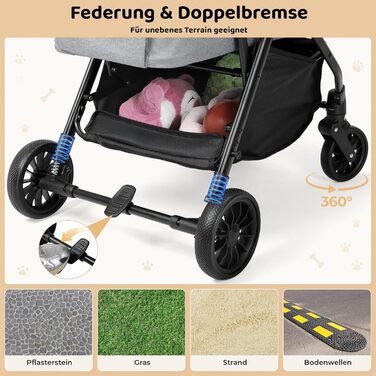 Візок для собак та котів MAMIZO, складний, до 20 кг, сірий