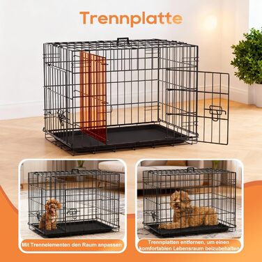 Клітка для собак BestOffice, складана, з 2 дверцятами, висувний піддон, ручка, переноска для собак, 61x42x48 см, S, чорна