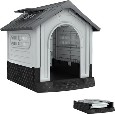 Кігульник для собак з пластику, ізольований, з ковзним дахом, верхнім світлом та піднятим дном, 79,5 x 70,5 x 78 см