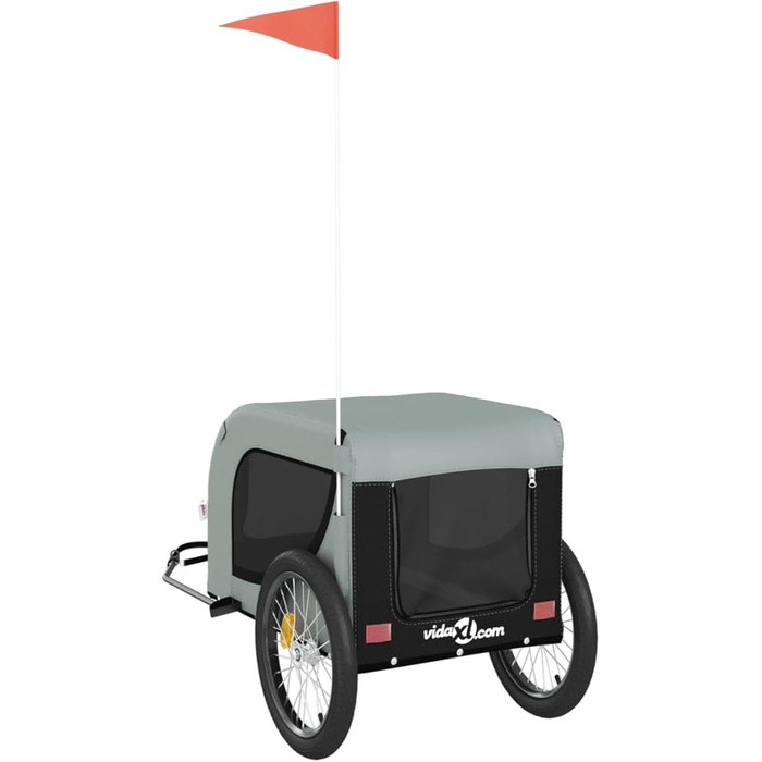 Фасба Причіп для собак, велосипедний причіп для тварин, причіп для собак з відбивачами та прапорцем, причіп для котів та домашніх тварин, сірий та чорний, оксфордська тканина та метал