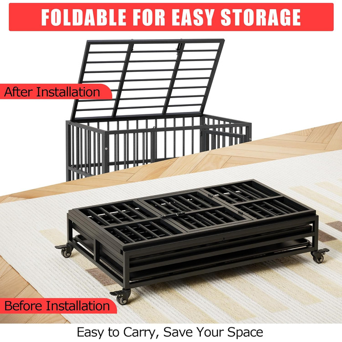 Міцний переносний вольєр для собак, транспортна переноска для великих собак, 94x58.5x74.8 см. Металевий вольєр на 4 колесах з двома дверцятами, знімний піддон. Підходить для малих, середніх та великих собак.