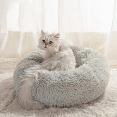М'яке ліжко для собак у вигляді пончика, сіре, 70 см. Підходить для великих, середніх та маленьких собак та котів. Легко миється.
