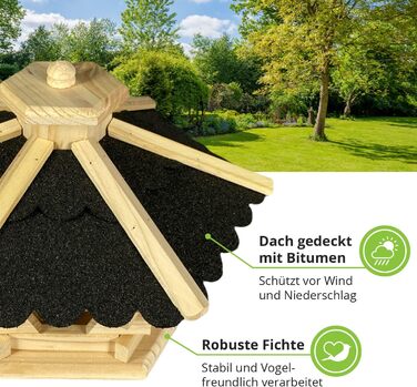 Дерев'яна годівниця для птахів GARTENETAGE Skandinavia з бункером, натуральний колір, ручна робота, для балкона та саду, стійка до погодних умов