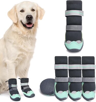 Чоботи для собак SlowTon - Водонепроникні зимові чоботи для собак, теплі снігоступи з неслизькою гумовою підошвою та світловідбиваючими смугами для собак маленьких та великих порід, розмір 5 (зелений)
