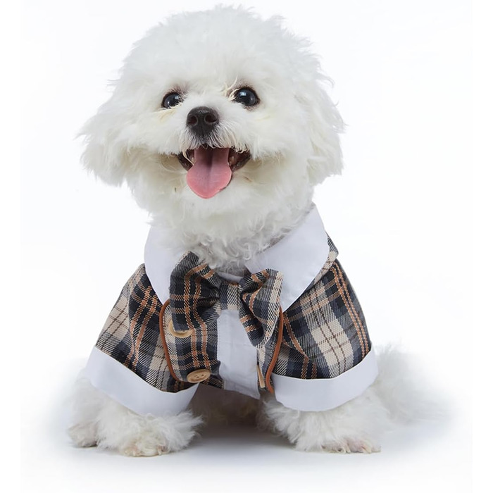 Елегантний костюм для собак: смокінг для маленьких та середніх собак, коричневий, з краваткою, для вечірок, свят, днів народжень, розмір L (довжина спини 34 см)