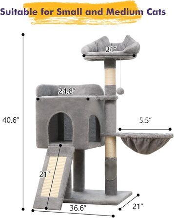 Дряпка для котів, котячий комплекс з сизалю, зручна лежанка та платформа, чорний колір