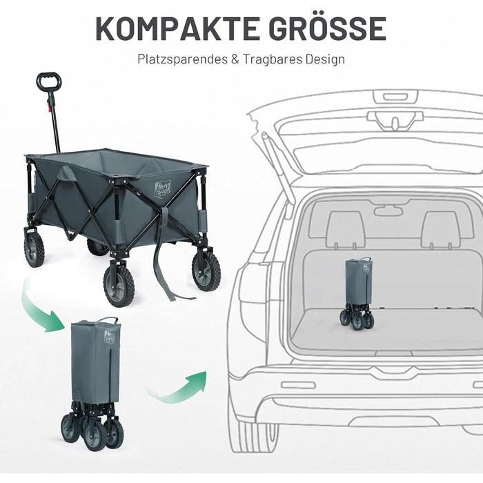 Вагончик Timber Ridge XXL: вантажний, складаний, з кишенями та тримачем для напоїв, для саду, кемпінгу, покупок (сірий)