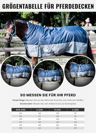 Зимова кінська попона eQuitack Outdoor, 100% водонепроникна, 600D, 50 г утеплювач, високий комір, чорна/сіра, 155 см