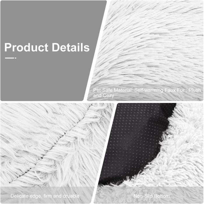 Кругле плюшеве ліжко для собак та котів, 50x50x20 см - Біле