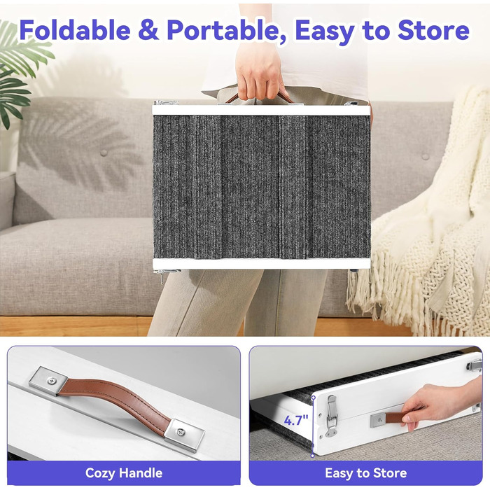 Рампа для собак Pawaboo, дерев'яна сходинка для домашніх тварин, 4 регульовані висоти (13,6'-21'), для маленьких собак та котів, з антиковзним покриттям, (80x30 см, білий)