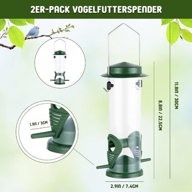 Годівниця для птахів Urban Deco з 2 годівницями, зелена (2 шт.)