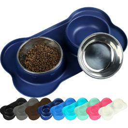 Миска для собак VIVAGLORY Splashfree - нерозливна миска, нержавіюча сталь, силіконова підставка, для кемпінгу, S, Navy Blue, 236 мл