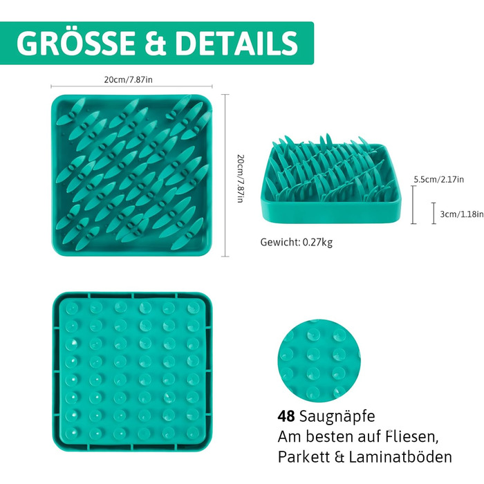 Силіконова килимок для собак PEGGY11, 28×28 см, Slow Feeder, антиковзаюча, легка у чищенні, з 3D-дизайном трави