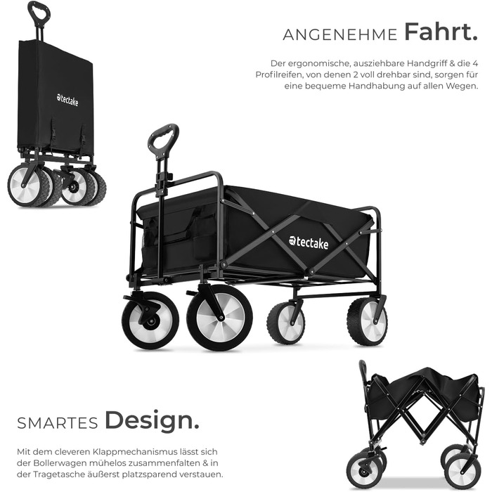 Тектейк - візок-валіза складний, чорний, 80 кг, з сумкою для перевезення на пляж, у сад