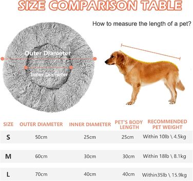 Кругле ліжко для собак OKPOW Donut: м'яке, затишне, антистрес для маленьких собак та котів, Ø60 см, світло-сірий