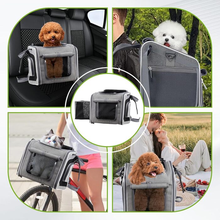 Фарбований корзинка для собак на велосипед, розкладний та розширюваний, 4-в-1, сіра. Підходить для котів та собак до 10 кг