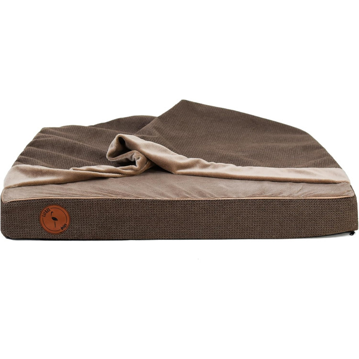 М'яке ліжко для собак середніх порід з ортопедичною матрацною поверхнею, з капюшоном, неслизьке, з можливістю прання, з блискавкою (колір: коричневий, розмір: 55 x 45 x 8 см)