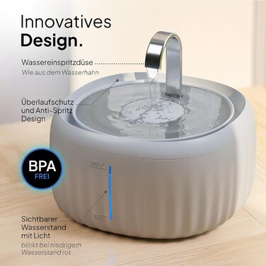 Автоматичний фонтан для котів PrettyPaw Aqua Flow Pro, 3 л, надтихий, BPA Free, з LED підсвіткою та вугільним фільтром, легкий у догляді, сірий