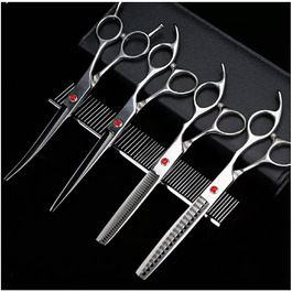 Набір ножиць для грумінгу собак та котів: прямі, зігнуті, з нержавіючої сталі