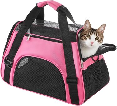 Транспортна сумка для собак та котів: рожева, складна, з регульованим плечовим ременем, 42 x 20 x 25.5 см