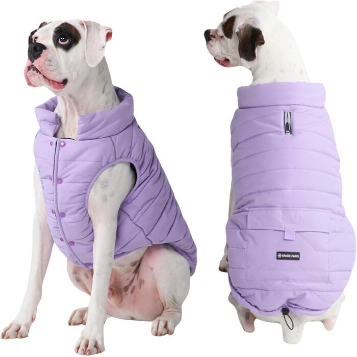 Зимова куртка для собак Spark Paws Warmshield™ XXL, флісова, водовідштовхувальна, вітрозахисна, з відбивачами, для середніх і великих порід, парка для захисту від холоду, лілова