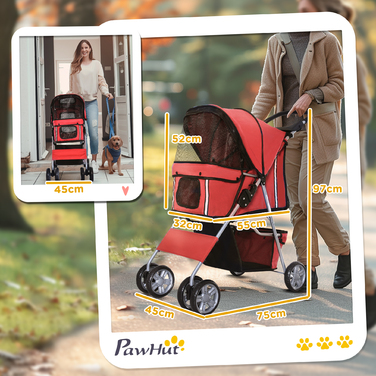 PawHut Dog Buggy Візок для собак червоного кольору, Коляска для собак Коляска Джоггер Причіп, легкий і складаний | Аосом