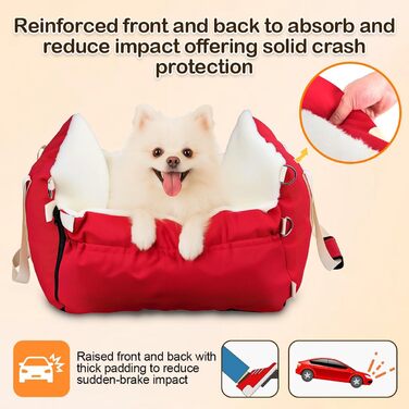 Автокрісло для собак 3-в-1 - переносна ліжко для маленьких собак, з розширеною лежачою поверхнею та м'яким матрацом, для переднього або заднього сидіння, внутрішнє та зовнішнє використання (червоний)