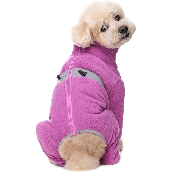 Теплий флісовий одяг для собак, зимовий, з довгими рукавами, для чотирилапих, регульований, для собак малих та середніх порід, розмір XS (фіолетовий)